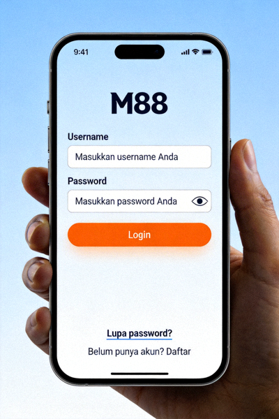 Tampilan halaman login M88 yang dioptimalkan untuk perangkat mobile pada layar smartphone